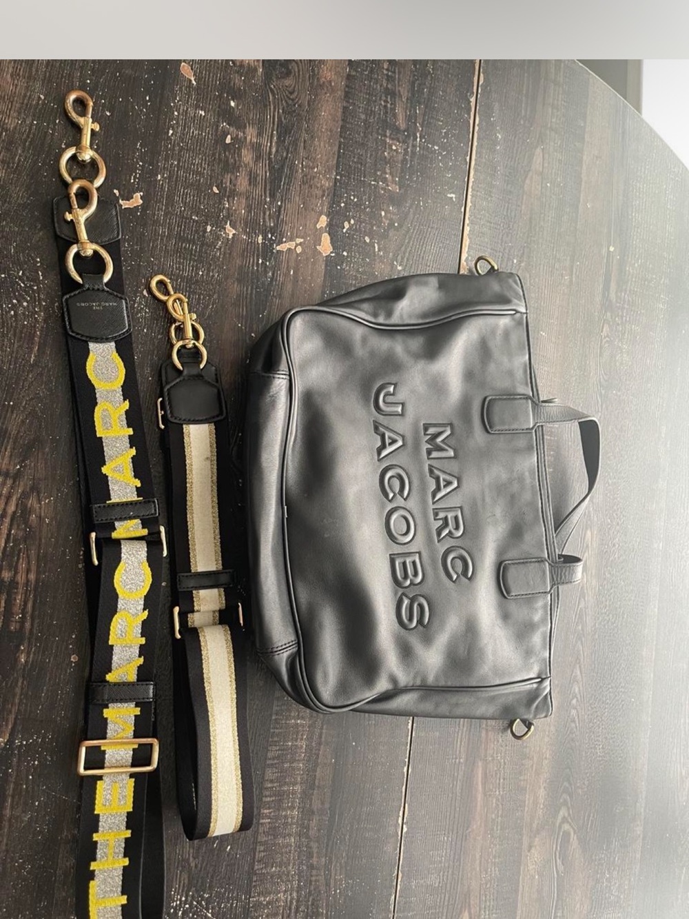 RARE Marc Jacobs Flash Black Embossed Leather Weekend Bag tote with Straps - Picture 3 of 15